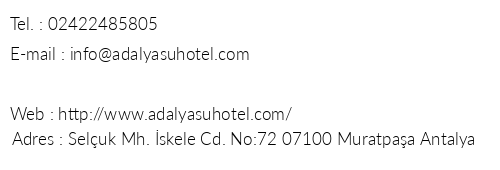 Adalya Su Hotel telefon numaralar, faks, e-mail, posta adresi ve iletiim bilgileri